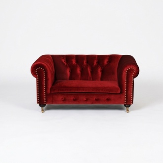 Red baroque sofa couch - Chesterfield fabric 2-seater leather textile with casters jvfurniture® NEW