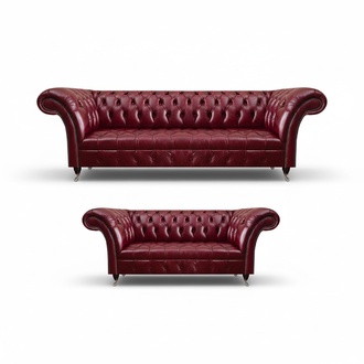 Red Chesterfield faux leather couches designer living room sofas 2-piece set