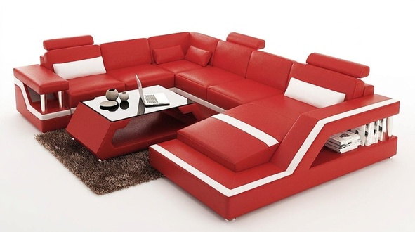 Red Corner Sofa Leather Sofa Big XXL U Shape Living Landscape Sofa Couch Set Leather