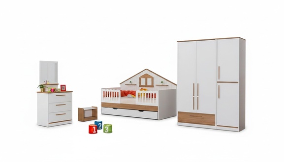 Robust complete children\'s room furniture designer bed wardrobe