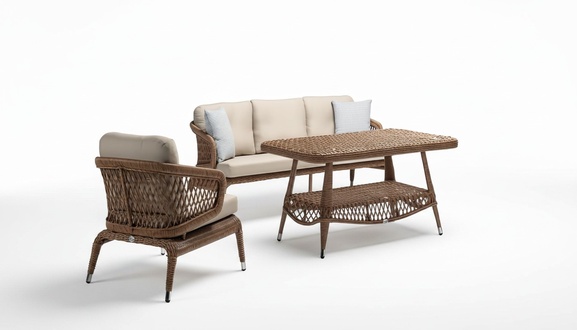 Robust garden rattan set coffee table garden furniture brown armchair sofa 3-seater