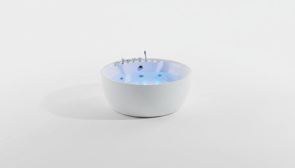 Round whirlpool bath tub Relax tub spa white 150cm bubble massage jets