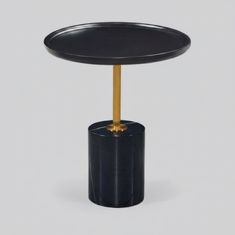 Round black side table with stainless steel base Designer side table