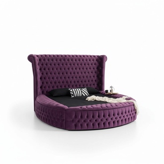 Round Chesterfield Bed Purple Beds Furniture Velvet Textile Hotel Furnishings Double
