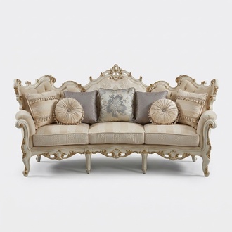 Baroque style made of real wooden chesterfield 4-seater rounded sofa
