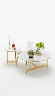 Round Table Couch Marble Round Tables Side Table Natural Stone Stainless Steel Double Set 2x