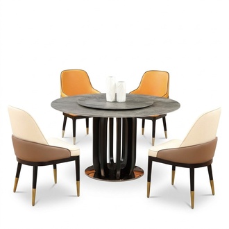 Round table luxury round tables dining room furniture columns foot stone look modern new.