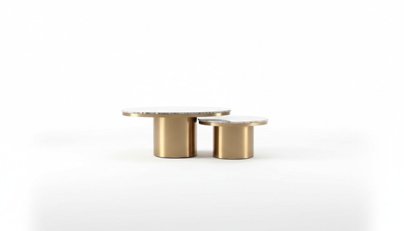 Round Table Couch Marble Round Tables Side Table Stainless Steel Double Set 2pcs Furniture