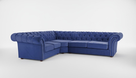 Chesterfield Corner Sofa L-Shaped Royal Blue Textile Upholstered Living Room Couch Cushions New