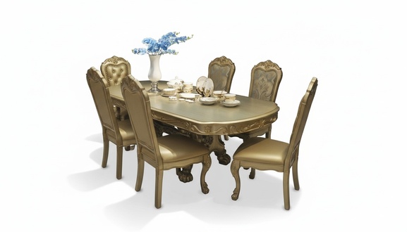 Baroque style made of real wooden dining/living room set of 6x-chairs & rectangular table