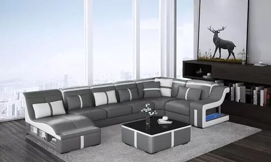 Living area U shape corner sofa design corner set couches seating furniture leather On Stock