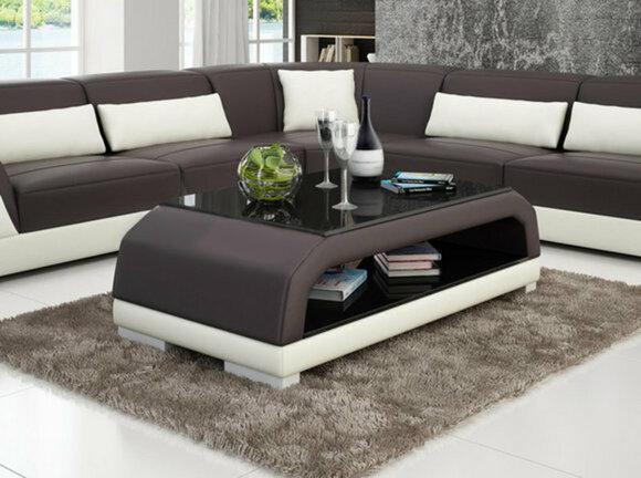 DESIGNER COFFEE TABLE UPHOLSTERED TABLE LEATHER GLASS MODERN TABLES GLASS TABLES 6108 - On Stock