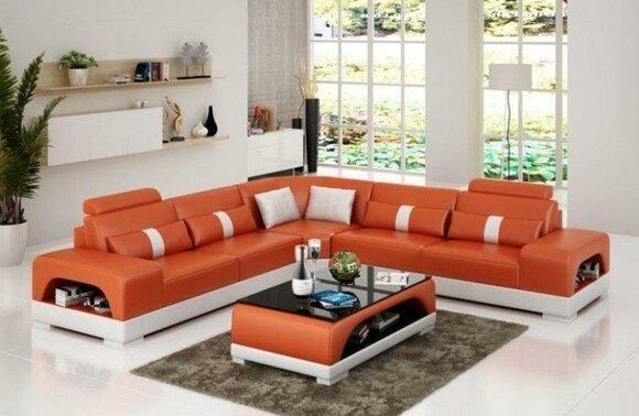 Leather L-shape living area Couch Big XXL sofa upholstered corner set Sandberg O