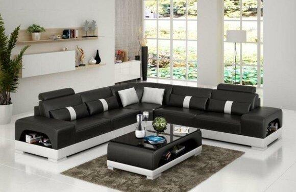 Leather L-shape living area Couch Big XXL sofa upholstered corner set Sandberg SW