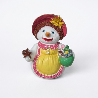 Decorative figure designed as a white colorful snowman woman 32cm