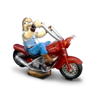 Decorative sculpture designed as a biker with a red gloss bike 58cm