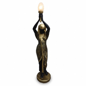 Decorative lamp designed as egyptian lady with a torch 190 cm height