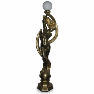 Decorative lamp designed as semi-naked bronze lady sculpture 172cm height