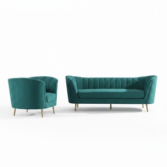 Seat Design Couch Lounge Sofa 2 Seater Living Landscape Relax Velvet Solid Wood