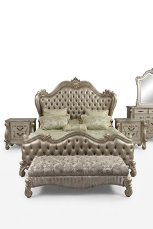 Baroque style made of real wooden bedside bench chesterfield design