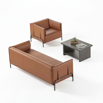 3-piece seating furniture Brown 3-seater Armchair Gray color Coffee table Study room