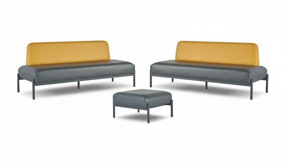 Seating furniture leather sofas Art Deco stainless steel black yellow 3-seater stool set