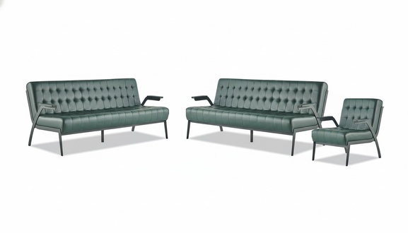Sofa Set 3-Seater Armchair Green Stainless Steel Modern Leather Chesterfield
