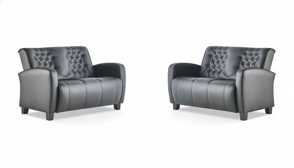 Chesterfield Button Upholstery Set 2-Seater Sofas Modern Black Wood