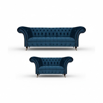 Seating Sofa Set 2x Sofas Set Chesterfield Living Room Blue Upholstered Sofa