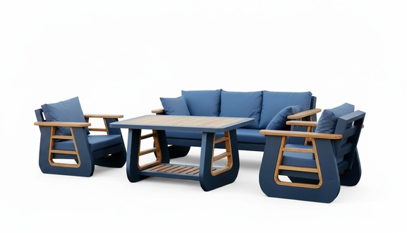 Modern Garden Furniture Set Sofa Armchair Coffee Table 4-piece Terrace Blue