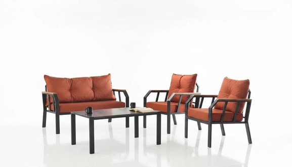 Sofa set garden furniture seating group orange coffee table 4-piece