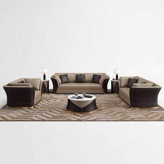 Sofa Set 3+2+1 Seater Design Upholstered Sofas Leather Relax Modern New Brown