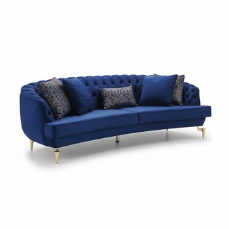 Semicircular Chesterfield Leather 4-Seater Designer Upholstered Leather Couch New