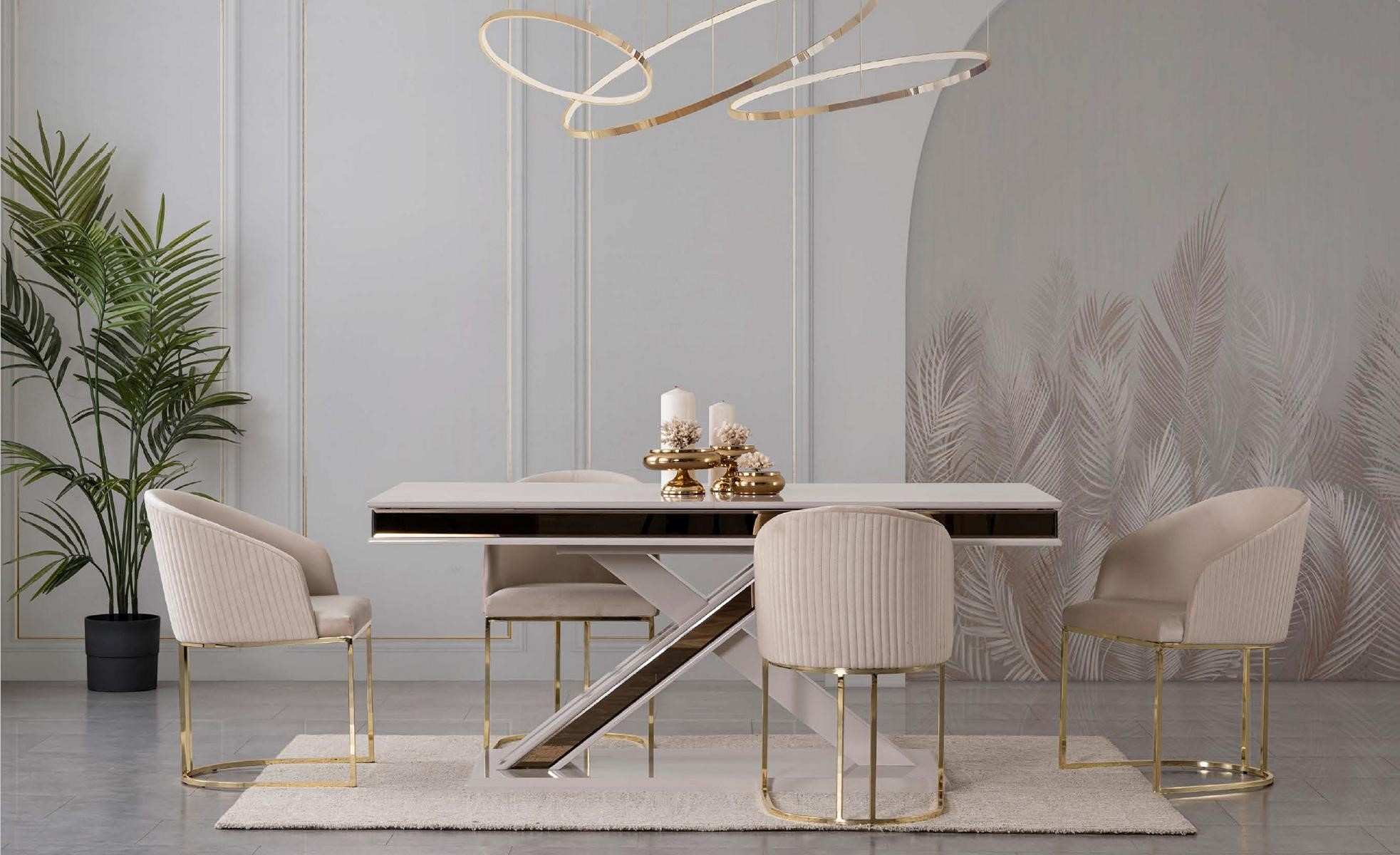 Column Table Dining Set Table with 6x Armchairs Dining Chairs 7pcs