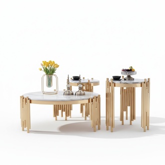 Set of 2 Set Side Couch Tables Newspaper Designer Marble Table Round