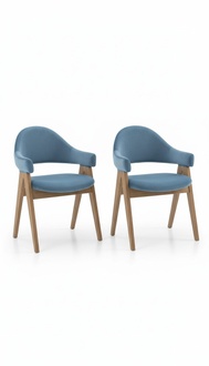 Set of 2x set luxury design upholstered solid wood chairs seat office/dining room