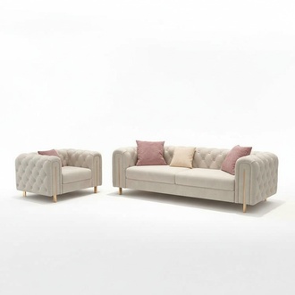 Set 2 pieces living room sofa set double sofa couch modern armchair leather