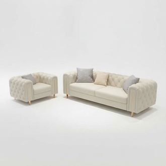 Set of 2 pieces living room sofa set three-seater sofa modern armchair leather