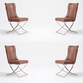 Set 4x Armchair Stainless Steel Dining Chair Fabric Upholstery Chair Dining Room