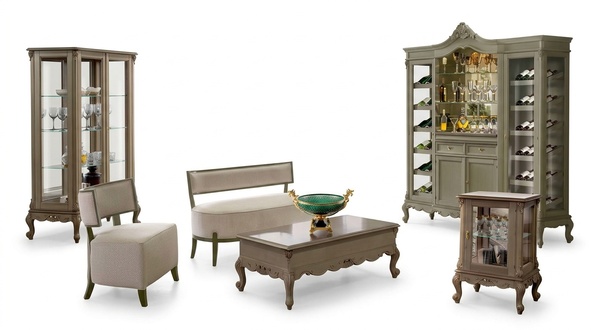 Set 6 pcs 2x display cabinet bar cabinet coffee table sofa armchair
