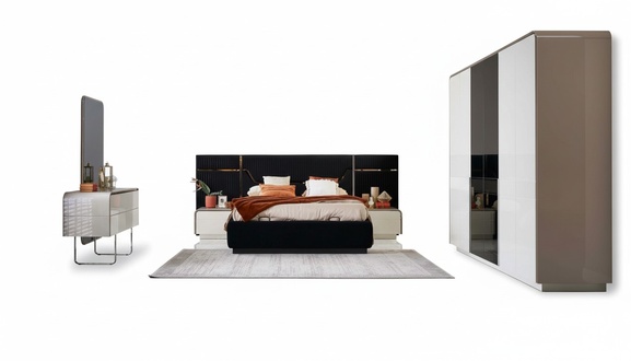 Set bed frame bedroom double bed wood set 6 pieces blue design