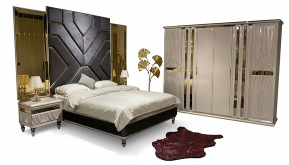 Bedroom set with bed and 2 nightstands, 3-piece luxury complete set, new design.