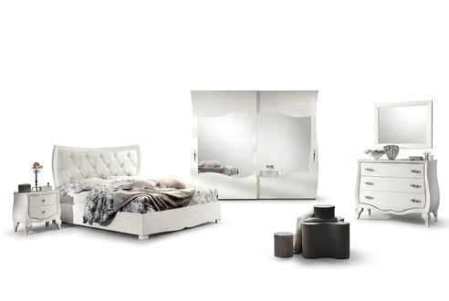 Bedroom Bed Nightstand Wardrobe Dresser Mirror Set 6pcs