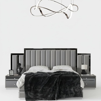 Bedroom set double bed bed bedside tables 3 pieces gray wardrobe