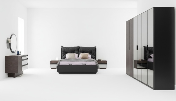 Set of bedroom double bed bedside tables set 6 pieces black
