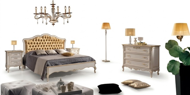 Set bed 2x bedside tables 4 pieces. Complete bedroom luxury furniture New