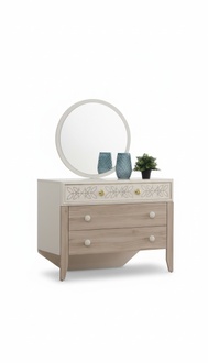 Set of chest of drawers with mirror Dressing table Console Chests of drawers Wood Modern Bedroom