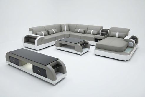 Set design living area corner sofa sofa couch U-shape coffee table leather 2 pieces
