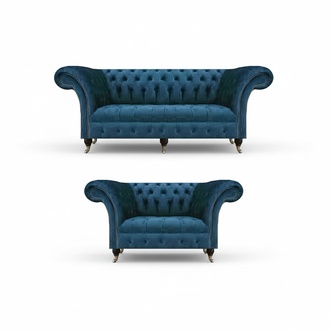 Set of designer three-seater luxury two-seater sofas textile Chesterfield new
