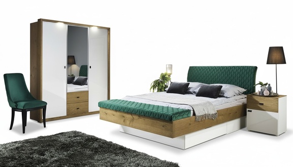 Set Designer Upholstered Bed Beds Fabric Marriage Bed Designer Bedside Table 2pcs.